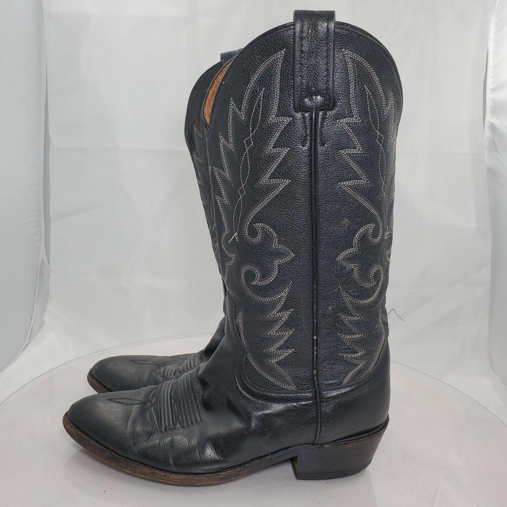 Vintage Dan Post 970 Western Boots Men 7.5 EW Black Leather Pointed Toe Cowboy